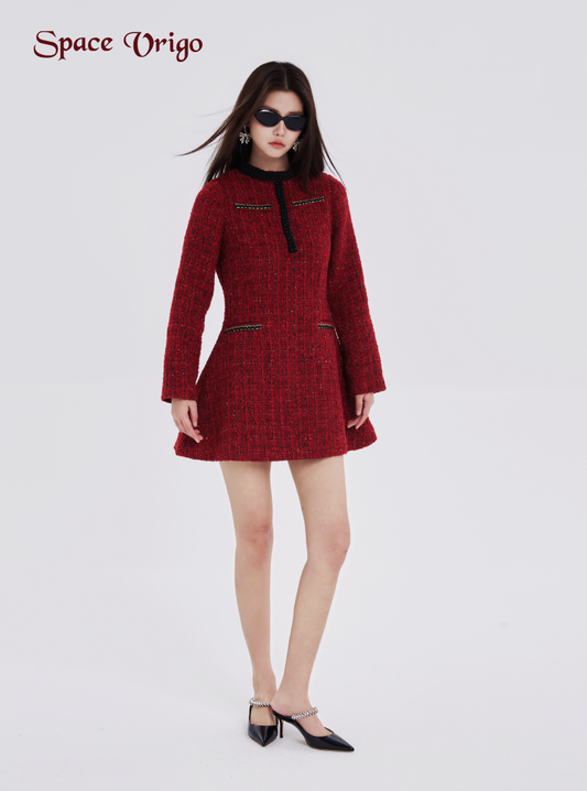 Encore red winter new fashion fashion chic chic slim bag hip ultra figure long sleeve tweed dress